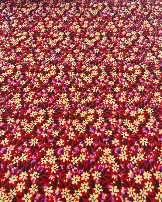Red Lilac Ditsy Floral Lightweight Non Stretch Woven Fabric