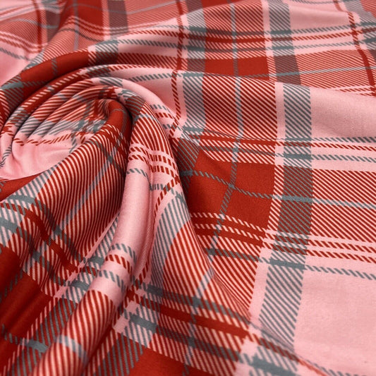 Red Pink Check Super Soft Spun Poly Stretch Fabric