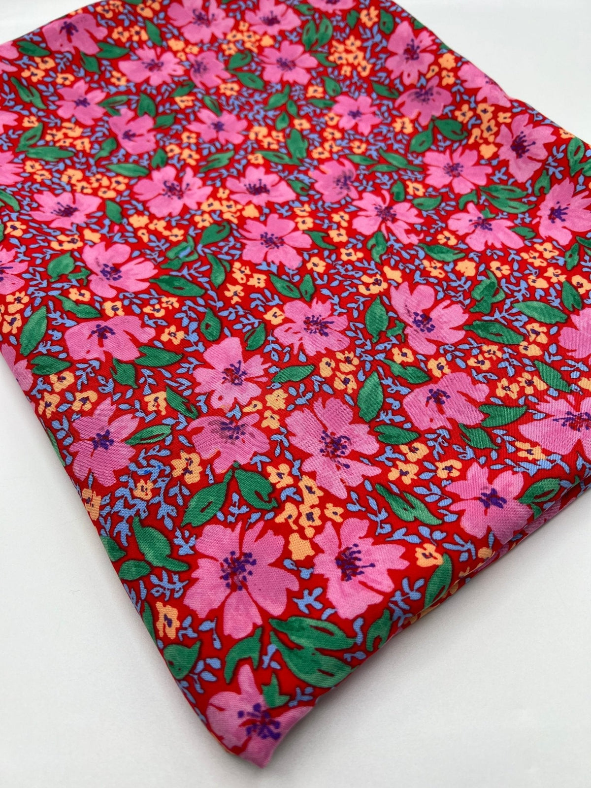 Red Pink Floral Lightweight Non Stretch Woven Fabric