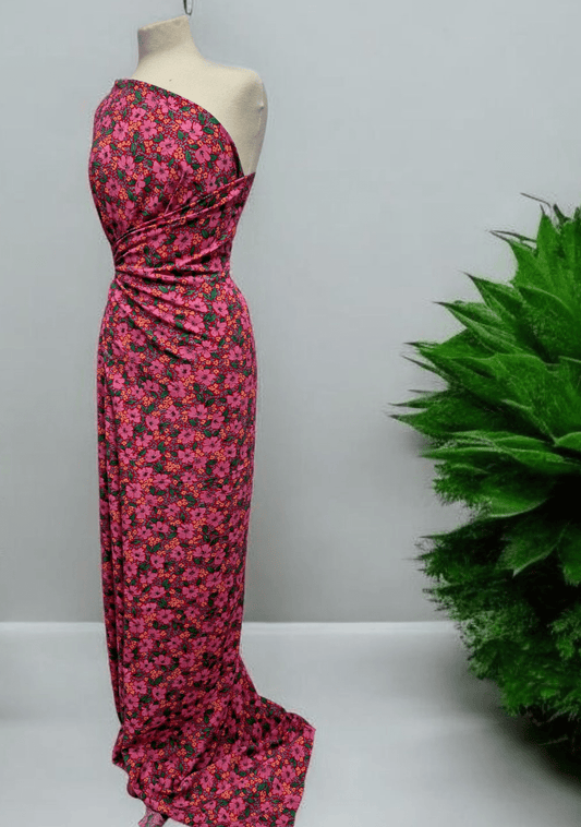 Red Pink Floral Lightweight Non Stretch Woven Fabric