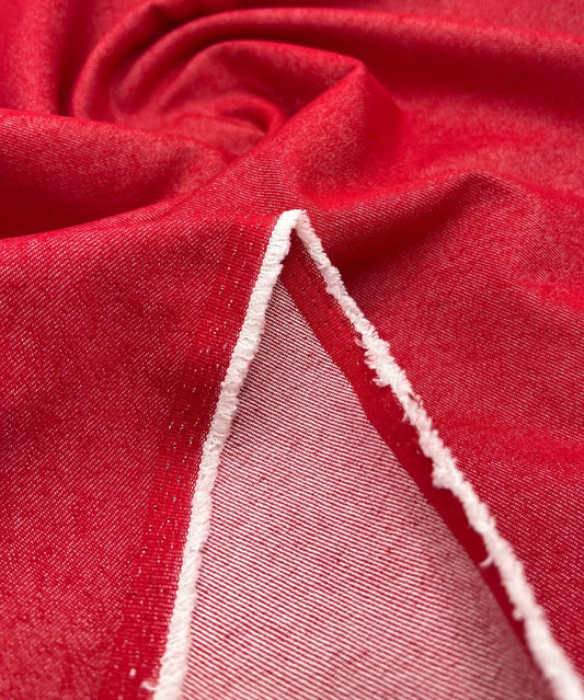 Red Plain Washed Stretch Denim 280GSM