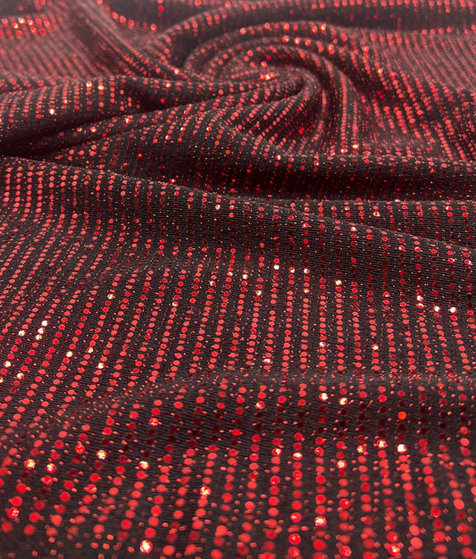 Red Sequin Nylon Metallic Sparkle Stretch Fabric