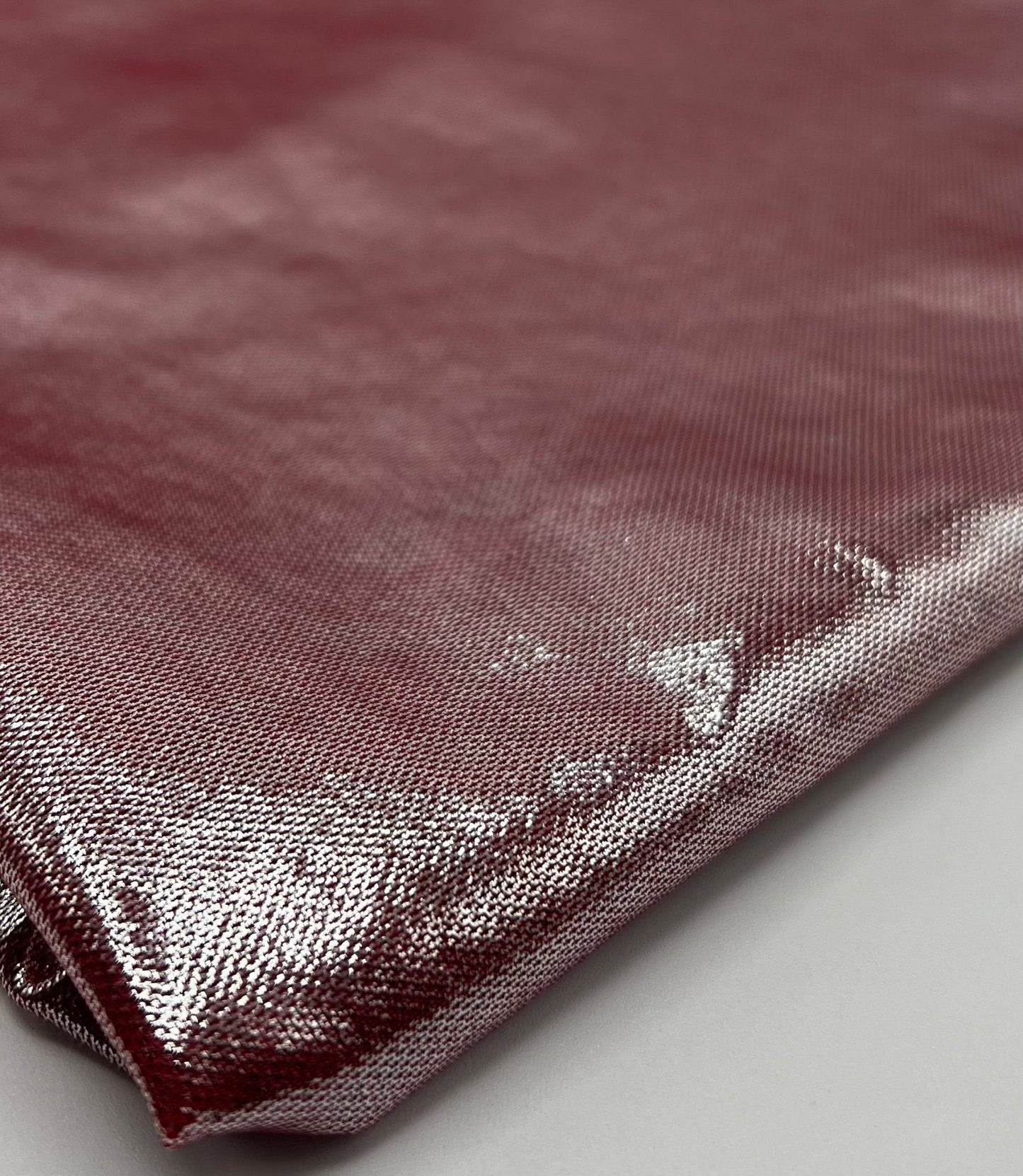 Red Silver Shiny Foil Mesh Fabric Stretch