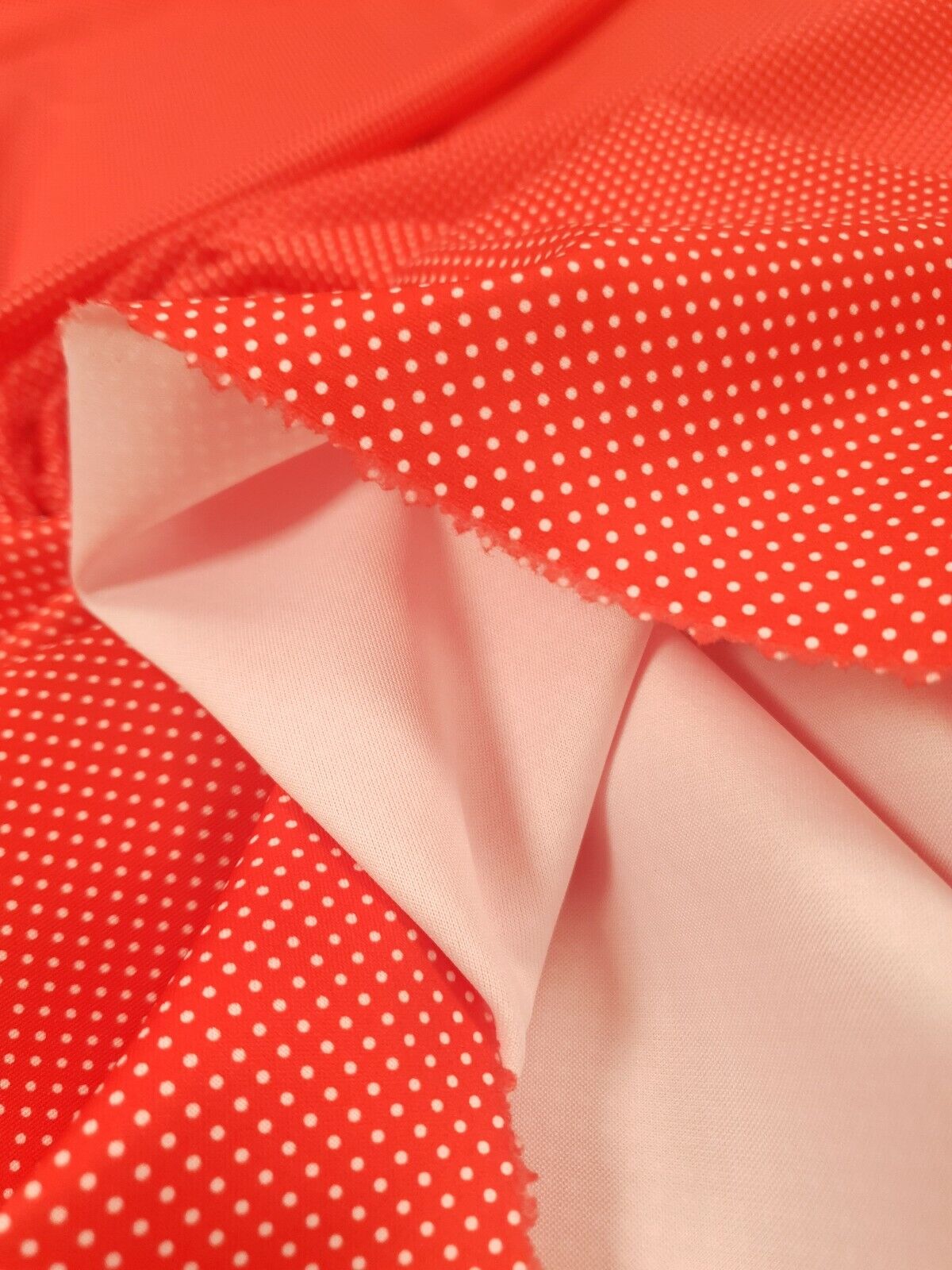 Red White Polka Dot Plain Scuba 4 Way Stretch Jersey Fabric