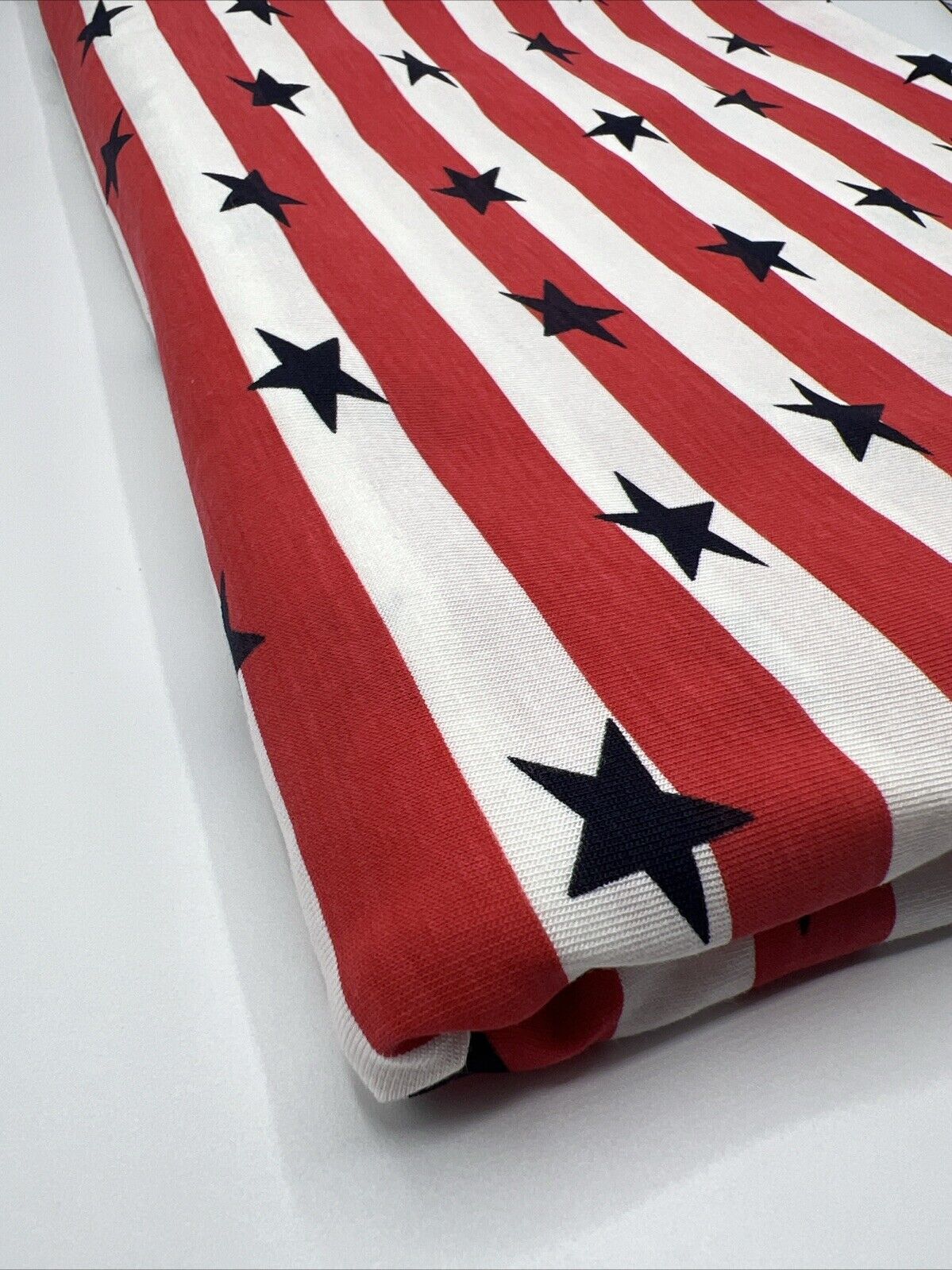 Red & White Star Horizontal Stripe Print Viscose Elastane Fabric