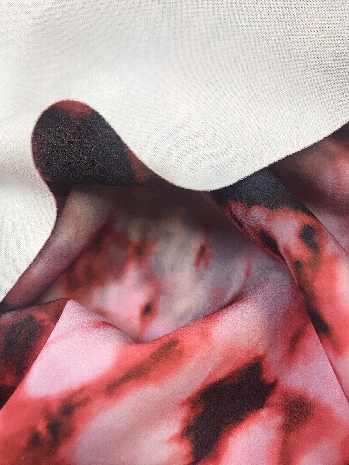 Red Black White Tie Dye Printed Scuba Crepe Jersey Fabric 4 Way Stretch