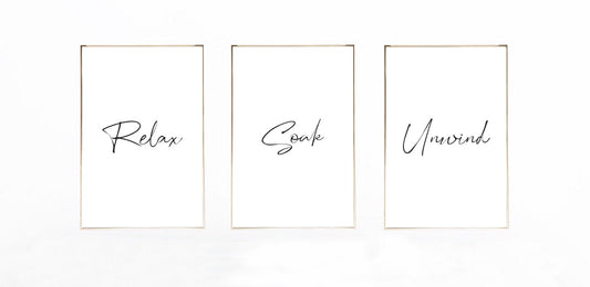 Relax Soak & Unwind Bathroom Wall Decor Home Prints Set Of 3