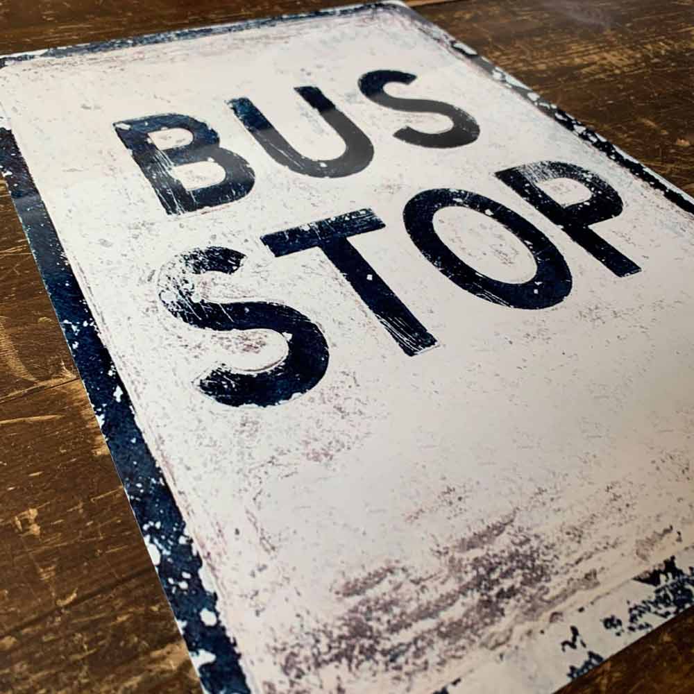 Distressed Effect Metal Vintage Bus Stop Sign