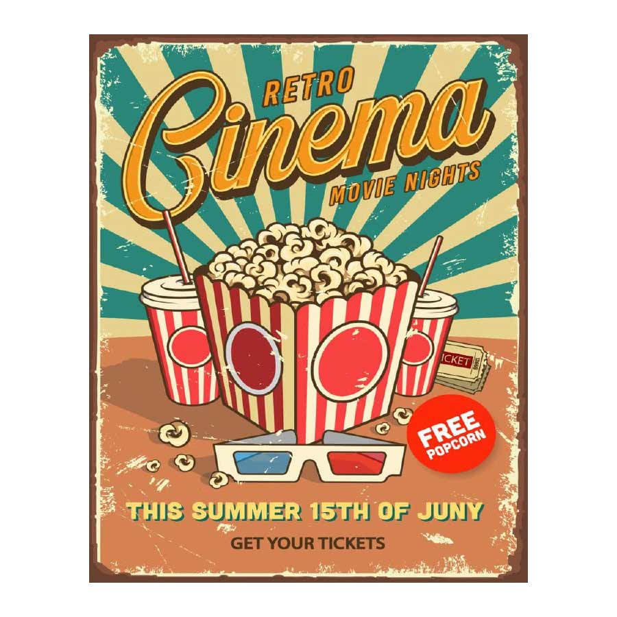 Retro cinema movie nights wall sign plaque