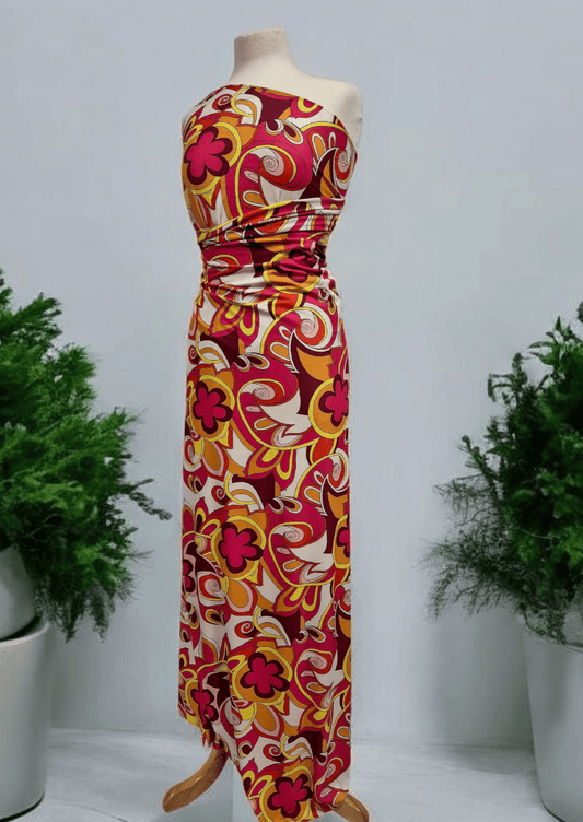 Retro Pink Yellow Print ITY Fabric 4 Way Stretch