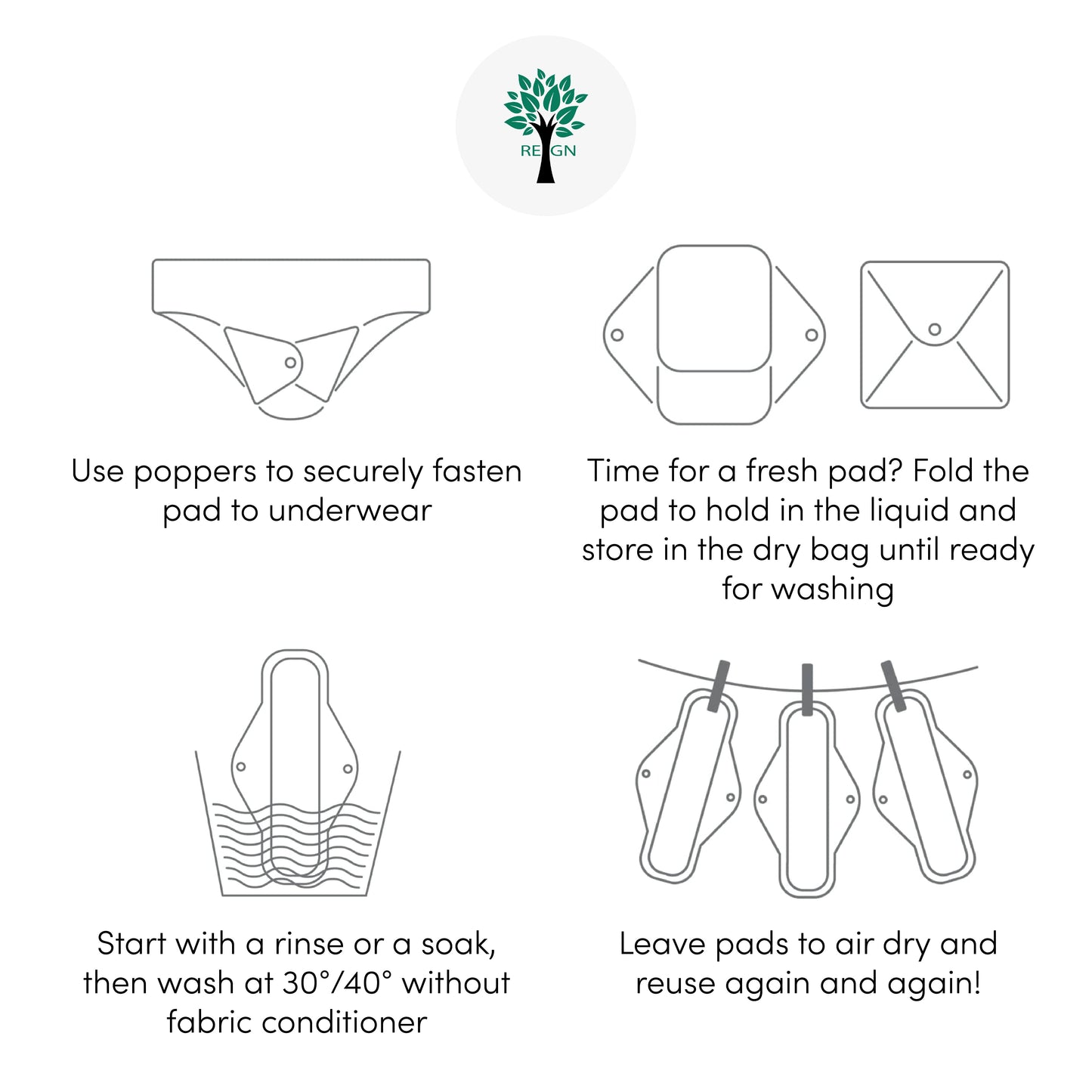 Eco Reusable Sanitary Pads - Washable Cloth Period Pads - 6 Pack