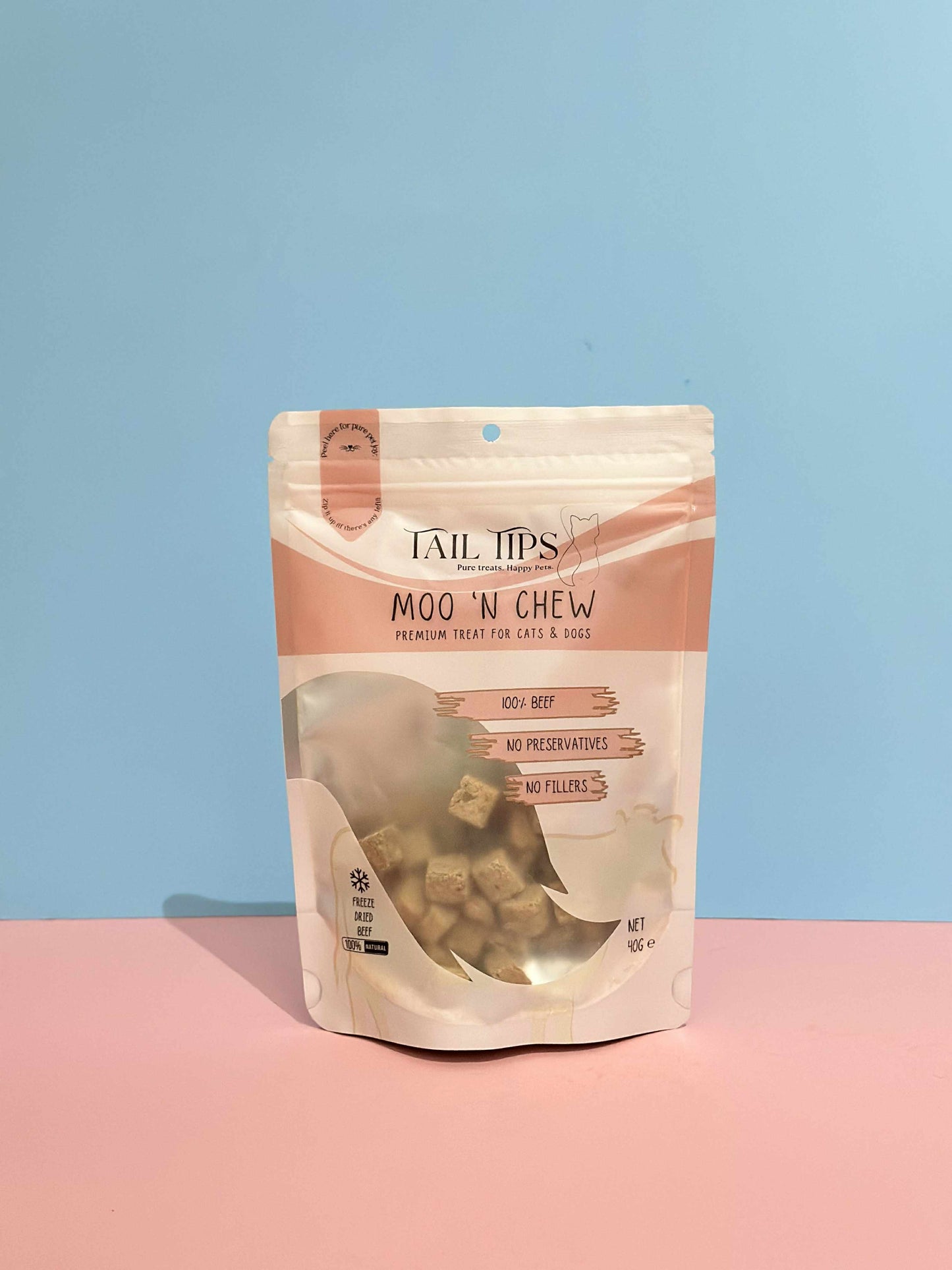 Moo N' Chew - 100% Freeze-Dried Beef Treats | Pure & Natural | Tail Tips UK | 40g pack