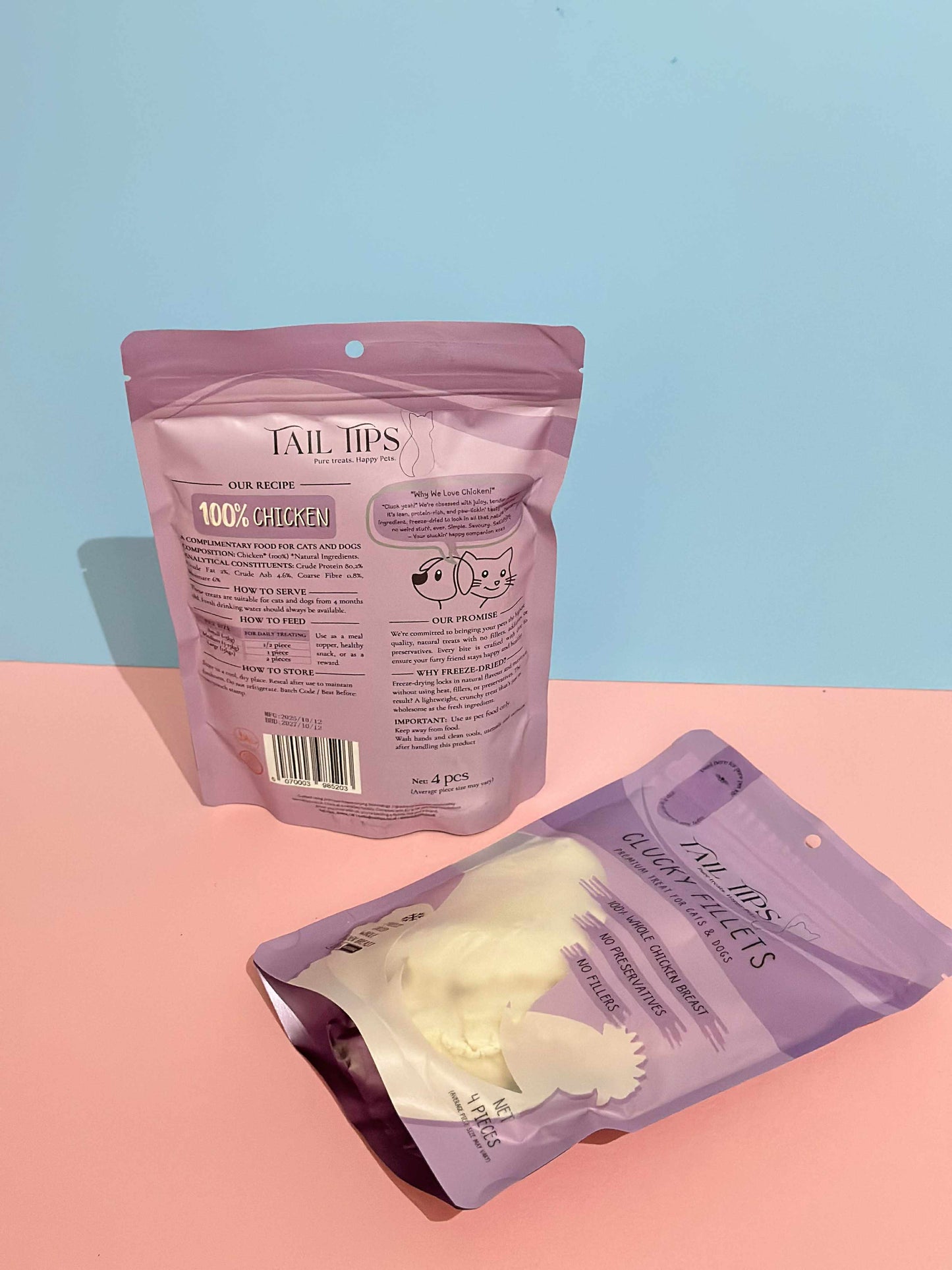 Clucky Filets - 100% Freeze-Dried Chicken Breast Treats | Pure & Natural | Tail Tips UK | 4pcs pack