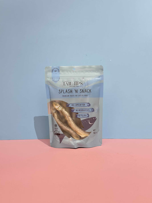 Splash N' Snack - 100% Freeze-Dried Capelin Treats | Pure & Natural | Tail Tips UK | 40g pack