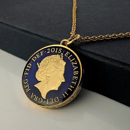 One Pound - Royal Coat of Arms Design - Enamelled Coin Necklace