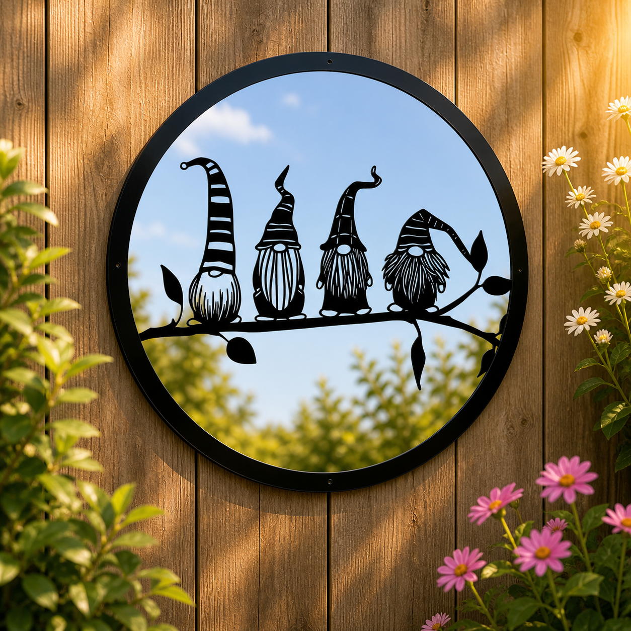 SunCatcher Garden Mirror Round Four Friendly Gonks Range of Sizes