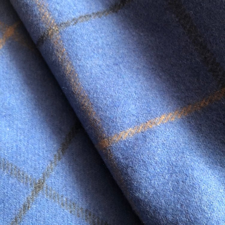 Royal Blue Recycled Wool Blanket in Soft Tartan Check