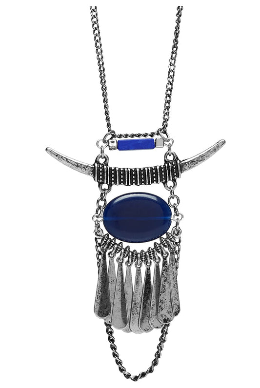 Sparrow Horn And Stone Necklace Silver