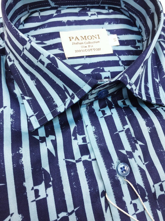 Striped Bird Motif Shirt