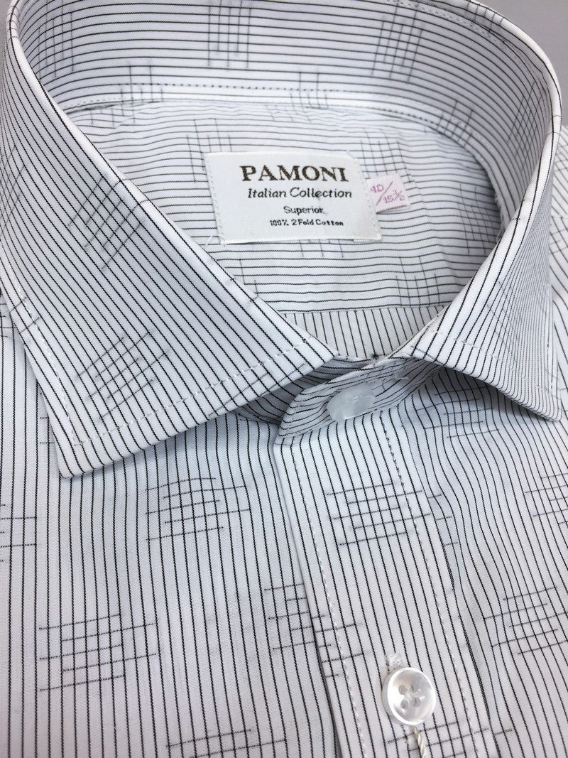 Grey Stripe Print Slim Fit Shirt