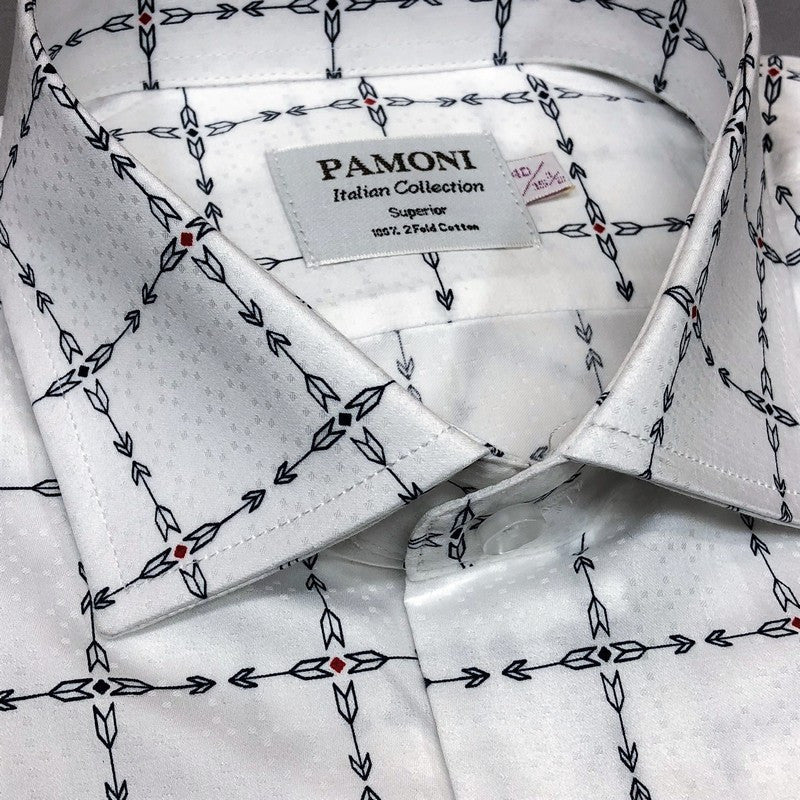 White Check Arrow Print Slim Fit Shirt