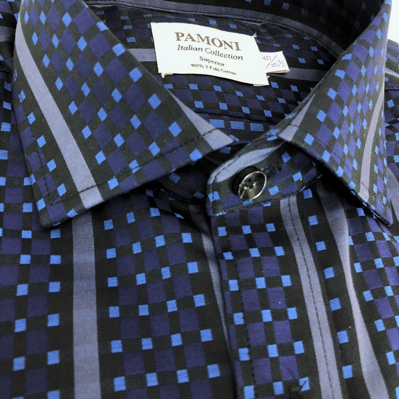 Mesh Motif Check Navy Shirt