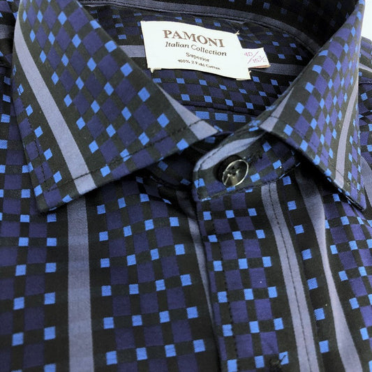 Mesh Motif Check Navy Shirt