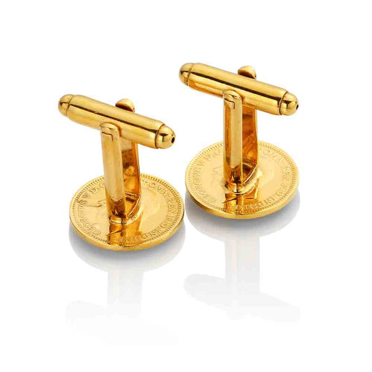 George V Threepenny (1928-1936) - Acorn Design - Enamelled Coin Cufflinks