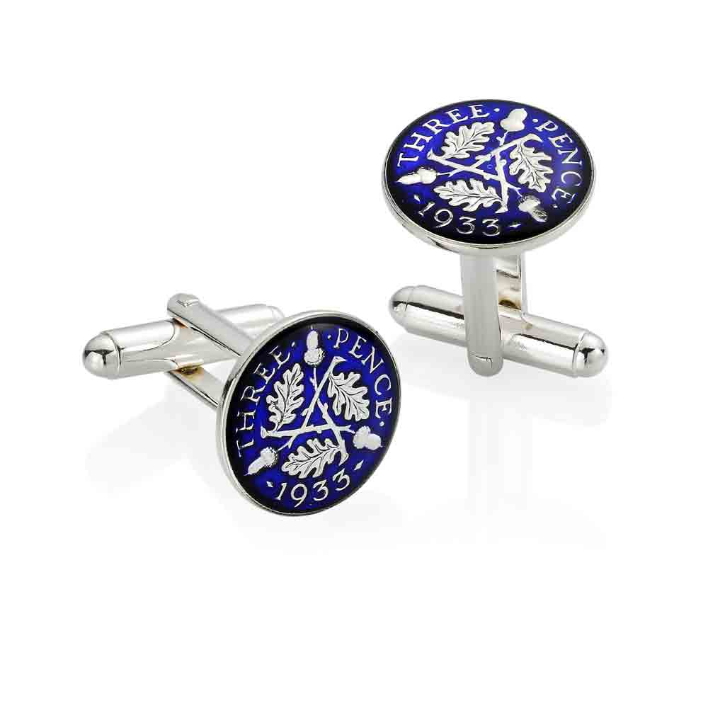 George V Threepenny (1928-1936) - Acorn Design - Enamelled Coin Cufflinks