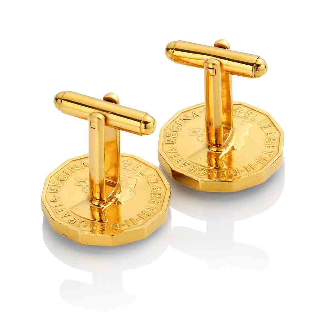 Threepenny (1953-1967) - Port Cullis Design - Enamelled Coin Cufflinks