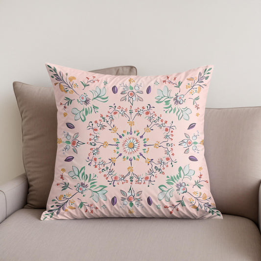 Pastel Folk Blossom Cotton Cushion
