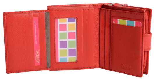 SADDLER EMILY Handmade Leather Mid-Size Wallet – RFID Protected | 10 Card Slots, Secure Tab Closure & Zipped Coin Pocket | Gift Boxed
