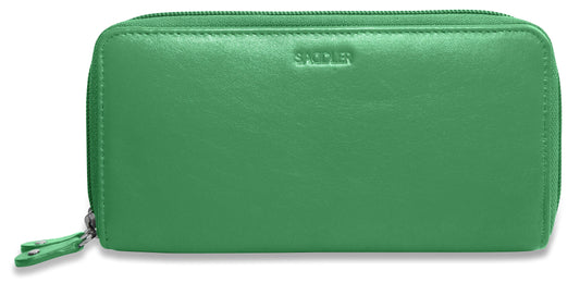 SADDLER GABRIELLA Leather Double Zip Around Purse - 8 Card Slots, Phone Pocket, and Coin Purse - RFID Protected