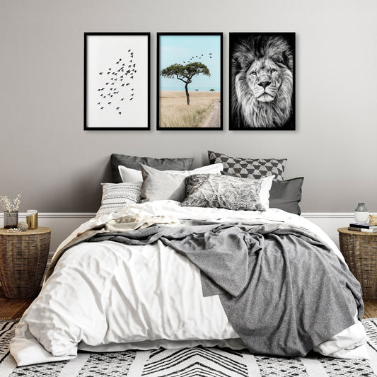 Safari Accessories For Bedroom | Set of 3 African Wildlife Wall art Prints