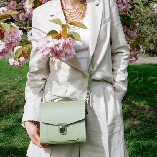 Handmade Leather Sugarcube Handbag - Sage - Green