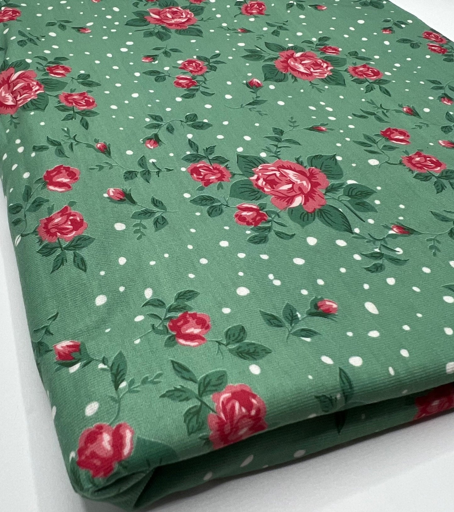Sage Rose Print Spun Poly Stretch Fabric