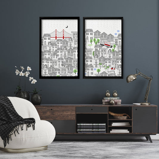 San Francisco print | Set of 2 wall art travel posters