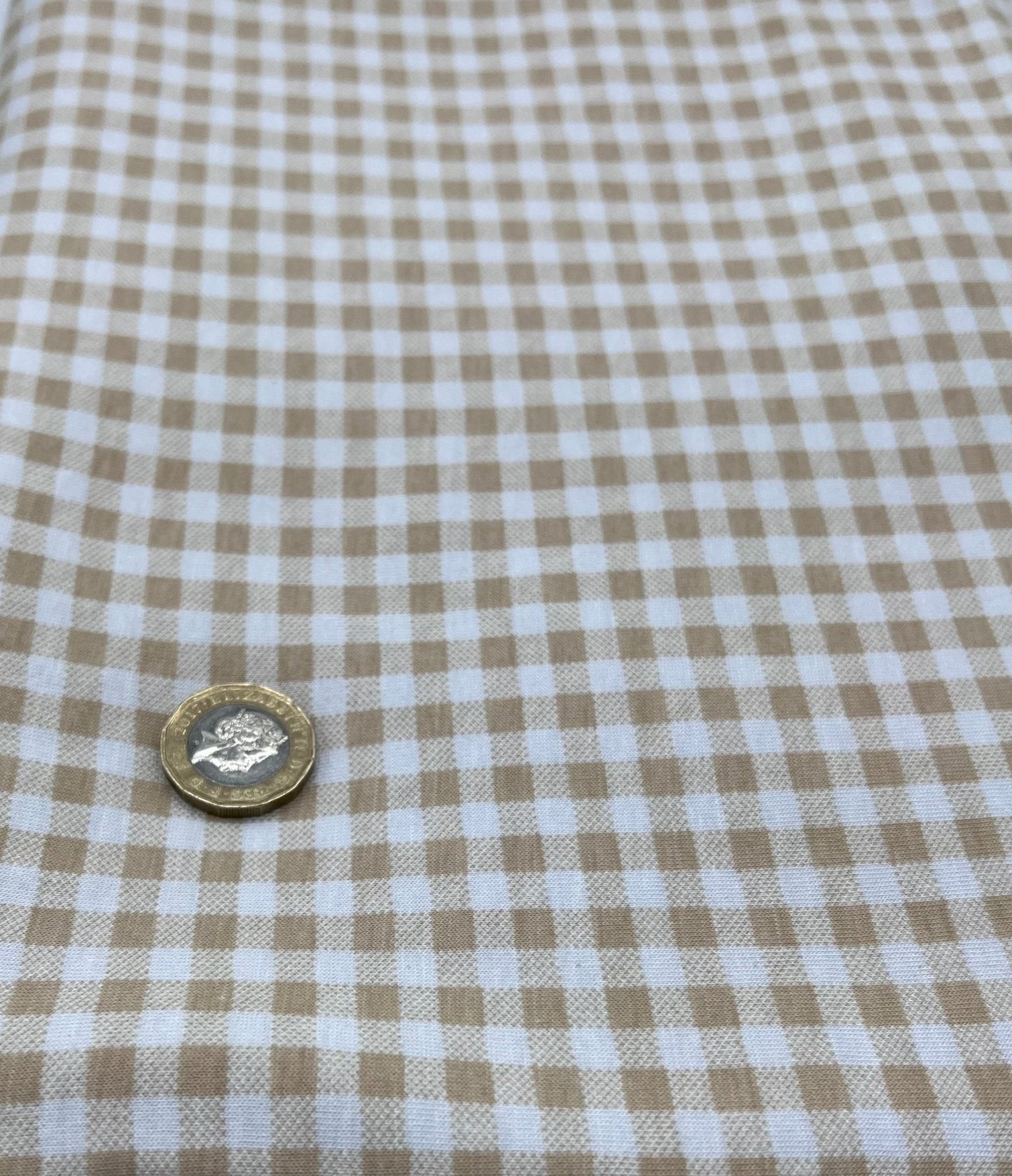 Sand & White Check Print Viscose Elastane Fabric