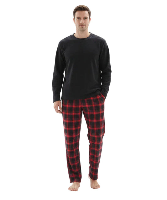Men's Thermal Fleece Lounge Set with Cozy Check Cotton Pants