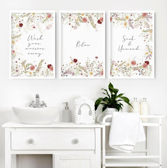 Art for bathroom wall | set of 3 Shabby Chic wall art