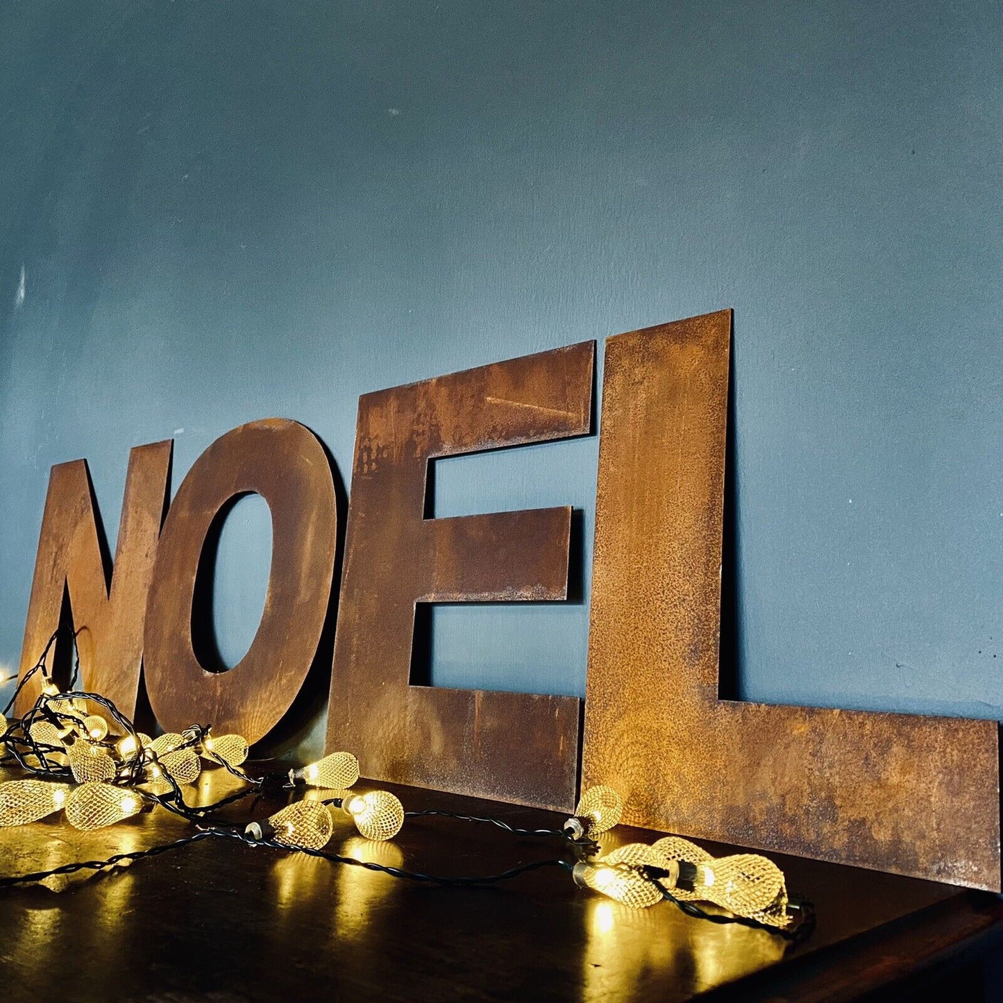NOEL Christmas Mantle Fireplace Decoration / Rusty 12" Tall Fat Font Metal Letters