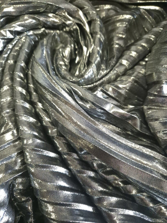 Silver Metallic Plisse Pleated Stretch Fabric