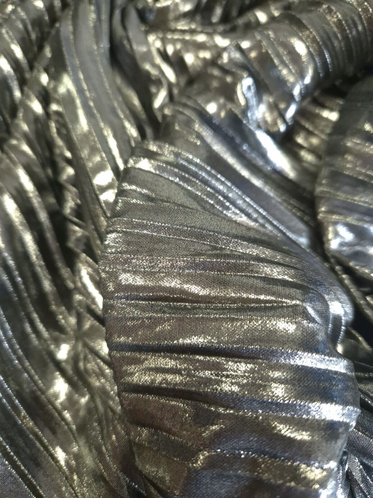 Silver Metallic Plisse Pleated Stretch Fabric