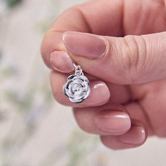 Rose Flower Personalised Silver Charm