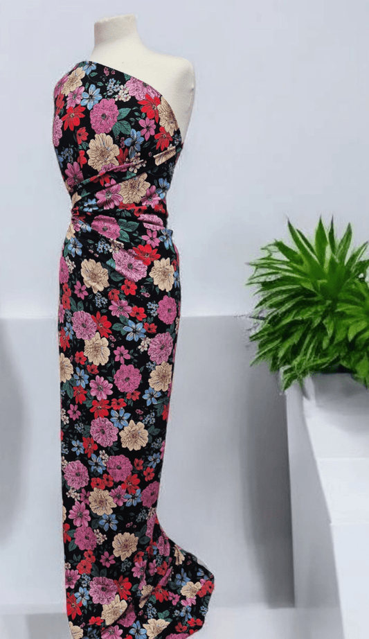 Sketch Floral Print Lightweight Bubble Crepe Fabric
