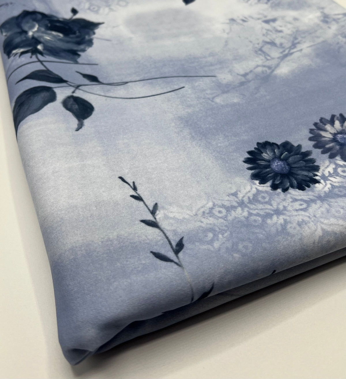 Sky Blue Floral Printed Scuba Crepe Jersey Fabric 4 Way Stretch