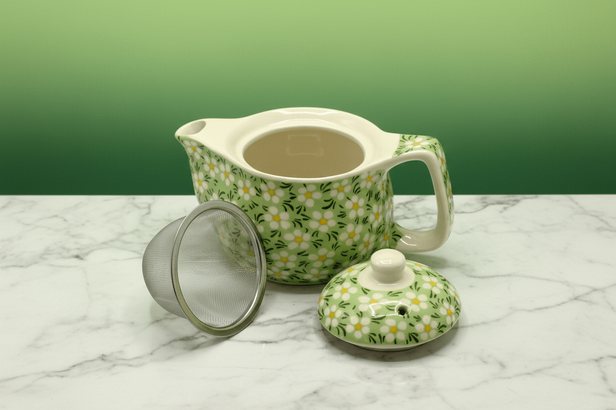 Small Herbal Teapot - Green Daisy
