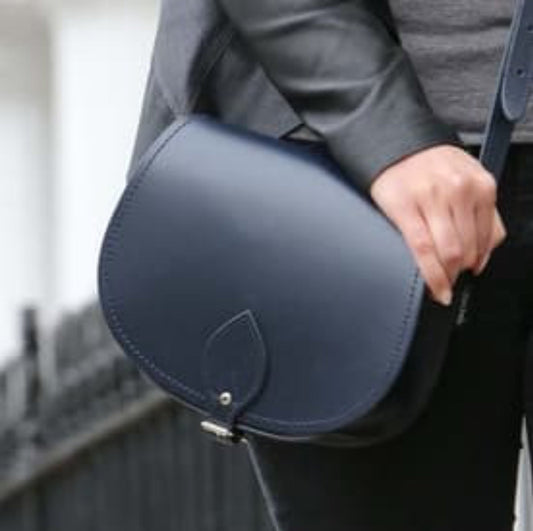 Handmade Leather Saddle Bag - Navy