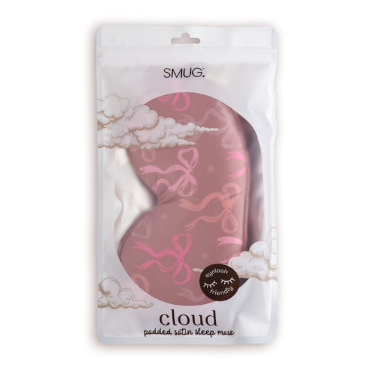 Cloud Padded Satin Sleep Mask - Mocha Bows Print