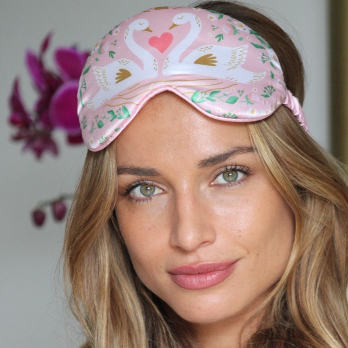 Cloud Padded Satin Sleep Mask - Swans Print